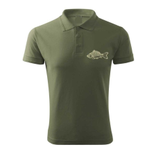 TOP Vadász póló (ponty hímzéssel) galléros TOP, khaki, L munkaruha