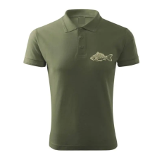 TOP Vadász póló (ponty hímzéssel) galléros TOP, khaki, S