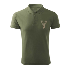 TOP Vadász póló (szarvas hímzéssel) galléros TOP, khaki, L munkaruha