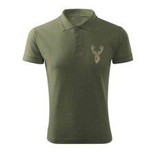 TOP Vadász póló (szarvas hímzéssel) galléros TOP, khaki, XL munkaruha