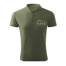 TOP Vadász póló (vaddisznó hímzéssel) galléros TOP, khaki, L munkaruha