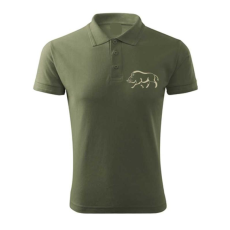 TOP Vadász póló (vaddisznó hímzéssel) galléros TOP, khaki, L