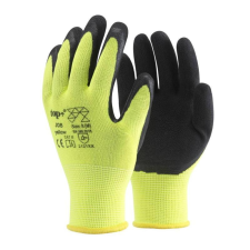 TOP Védőkesztyű latex mártott poliészter lélegző TOP JOB, fekete/sárga, M védőkesztyű