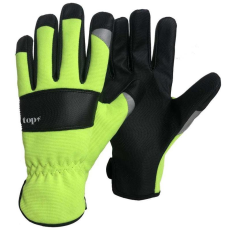 TOP Védőkesztyű műbőr rugalmas fluo szövettel, extra erősítés, gumírozott mandzsetta, fluo sárga/fekete, 8