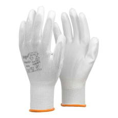 TOP Védőkesztyű PU mártott nylon gumirozott mandzsetta TOP PRINCE+, fehér, M