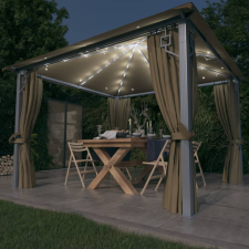 Tópszínű alumíniumpavilon függönnyel/LED fényfüzérrel 3 x 3 m kerti bútor