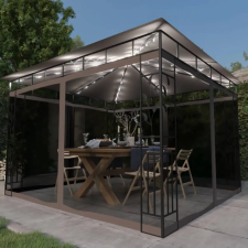  Tópszínű pavilon szúnyoghálóval/LED fényfüzérrel 3 x 3 x 2,73 m kerti bútor