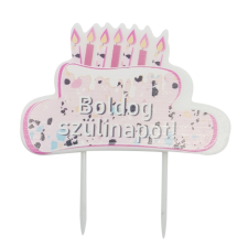  Torta gyertya – Torta alakú – Boldog szülinapot felirattal – Rózsaszín party kellék