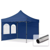  TP 3x3m összecsukható 750N acél vázas pavilon, 2 db oldalfallal, hagyományos ablakkal - kék