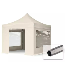  TP 3x3m összecsukható 750N acél vázas pavilon, 4 db oldalfallal - krém kerti bútor
