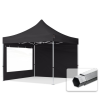  TP 3x3m összecsukható 800N alumínium pavilon, 2 db oldalfallal - fekete