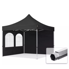  TP 3x3m összecsukható 800N alumínium pavilon, 2 db oldalfallal, hagyományos ablakkal - fekete kerti bútor