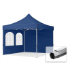  TP 3x3m összecsukható 800N alumínium pavilon, 2 db oldalfallal, hagyományos ablakkal - kék