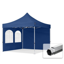  TP 3x3m összecsukható 800N alumínium pavilon, 2 db oldalfallal, hagyományos ablakkal - kék kerti bútor