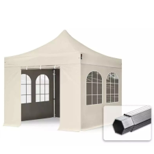  TP 3x3m összecsukható 800N alumínium pavilon, 4 db oldalfallal, hagyományos ablak - krém kerti bútor