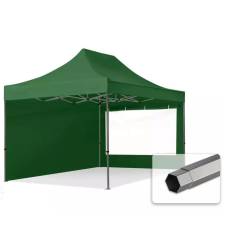  TP 3x4,5m összecsukható 750N acél vázas pavilon, 2 db oldalfallal - zöld kerti bútor