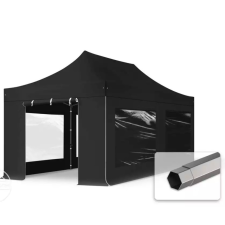  TP 3x6m összecsukható 750N acél vázas pavilon, 4 db oldalfallal - fekete kerti bútor