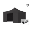  TP 4x4m összecsukható 850N alumínium pavilon, 4 db oldalfallal, ablak nélkül, tűzálló - fekete