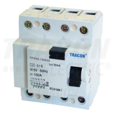 TRACON Áram-védőkapcsoló, nagyáramú, 4 pólusú80A, 100mA, 6kA, AC villanyszerelés