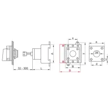 TRACON biztonsági, lakatolható szakaszoló kapcsoló ajtókupplunggal, 400V, 50Hz, 63A, 3P, 18,5kW, 64x64mm villanyszerelés