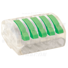 TRACON Csavar nélküli vezetékösszekötő, nyitható átlátszó0,75-4mm2, 32A, 400VAC 5P villanyszerelés