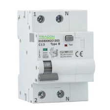 TRACON EVOBKM2B2503 Kombinált védőkapcsoló, 2P, 3modul, B karakterisztika B25A, 30 mA, 6kA, B villanyszerelés