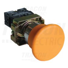 TRACON Gombafejű nyomógomb, fémalapra szerelt, sárga1×NO, 3A/400V AC, IP42, d=40mm villanyszerelés