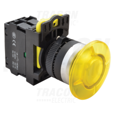 TRACON Gombafejű világító nyomógomb,sárga1×NO, 5A/230V AC-15, 40mm, IP65, LED 230V AC/DC villanyszerelés