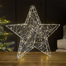 TRACON Karácsonyi LED csillag, ezüst, fém, elemes, 6+18h, 20LED, 3000K, 2xAA karácsonyi dekoráció