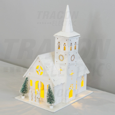 TRACON Karácsonyi LED dekoráció, fa templom, elemes, 6+18h, 4LED, 3000K, 3xAA karácsonyi dekoráció