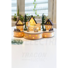 TRACON Karácsonyi LED falu dekoráció, fa, elemes, 6+18h, 7LED, 3000K, 2xAA karácsonyi dekoráció