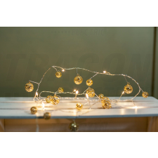 TRACON Karácsonyi LED fényfüzér dekoráció, mini gömb, elemes, 6+18h, 10LED, 3000K, 2xAA karácsonyfa izzósor
