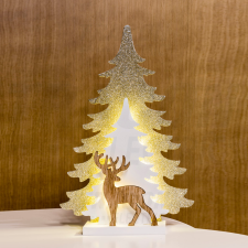 TRACON Karácsonyi LED fenyő, szarvas,arany, elemes, 6+18h,10LED, 3000K, 2xAA karácsonyi dekoráció