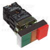 TRACON Kettős BE-KI nyomógomb, fémalap, zöld+piros jelzőfény kiálló1×NC+1×NO, 3A/400V AC, IP42