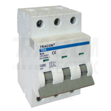 TRACON Kismegszakító, 3 pólus, B karakterisztika6A, B, 3P, 10kA villanyszerelés