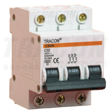 TRACON Kismegszakító, 3 pólus, B karakterisztika 32A, 6kA villanyszerelés