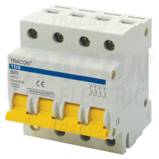 TRACON Kismegszakító, színes karral, 4 pólus, C karakterisztika50A, 6kA villanyszerelés