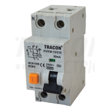 TRACON Kombinált védőkapcsoló, 2P, 2 modul, C karakterisztika 10A, 100 mA, 6kA, AC villanyszerelés