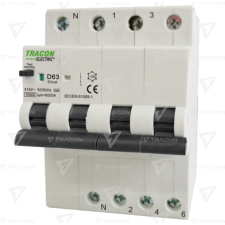 TRACON Kombinált védőkapcsoló, 4P, 4modul, B karakterisztika  B13A, 30 mA, 10kA, A villanyszerelés