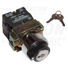 TRACON Kulcsos kapcsoló, fémalap, közép KI, háromállású2×NO, 3A/230V AC, IP42 villanyszerelés