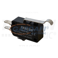TRACON KW3-65 Helyzetkapcsoló, mikro, íves-rugószár 1×CO 10(3)A/230V, 28mm, 4,8x0,8 mm, IP00 villanyszerelés