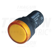 TRACON LED-es jelzőlámpa, sárga12V AC/DC, d=22mm villanyszerelés