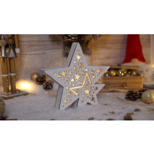 TRACON LED karácsonyi csillag, fa, elemesTimer 6+18h, 6LED, 3000K, 2xAAA karácsonyi dekoráció