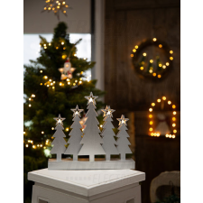 TRACON LED karácsonyi gyertyapiramis,karácsonyfa,fa, ezüst, elemes világítás