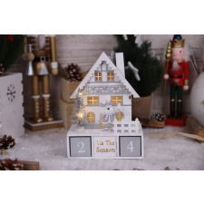 TRACON Led karácsonyi kocka naptár, házikó, fa, elemesTimer 6+18h,8LED, 3000K, 2xAA karácsonyi dekoráció