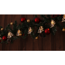 TRACON LED karácsonyi lánc, fenyő, szarvas, fa, elemesTimer 6+18h,10LED, 3000K, 2xAA karácsonyfa izzósor