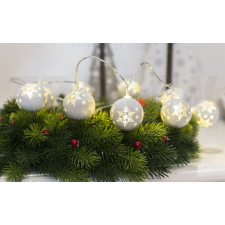 TRACON LED karácsonyi lánc, gömb, hópehely, fehér, elemes világítás