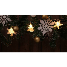 TRACON LED karácsonyi lánc, hópehely,fa, csillag, elemesTimer 6+18h, 10LED, 3000K, 2xAA karácsonyfa izzósor