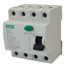 TRACON RB4-63100 Áram-védőkapcsoló, 4 pólusú 63A, 100mA, 4,5 kA, 4P villanyszerelés
