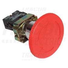 TRACON Reteszelt gombafejű vészgomb, fémalap, piros, elfordítással 1×NC, 3A/400V AC, IP42, d=40mm villanyszerelés